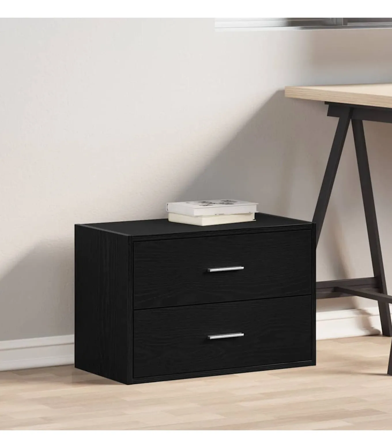 Kast met 2 lades 60x31x40 cm bewerkt hout zwart eikenkleurig