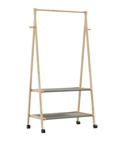 Kledingrek met schappen en wielen 96x45,5x155,5 cm bamboe