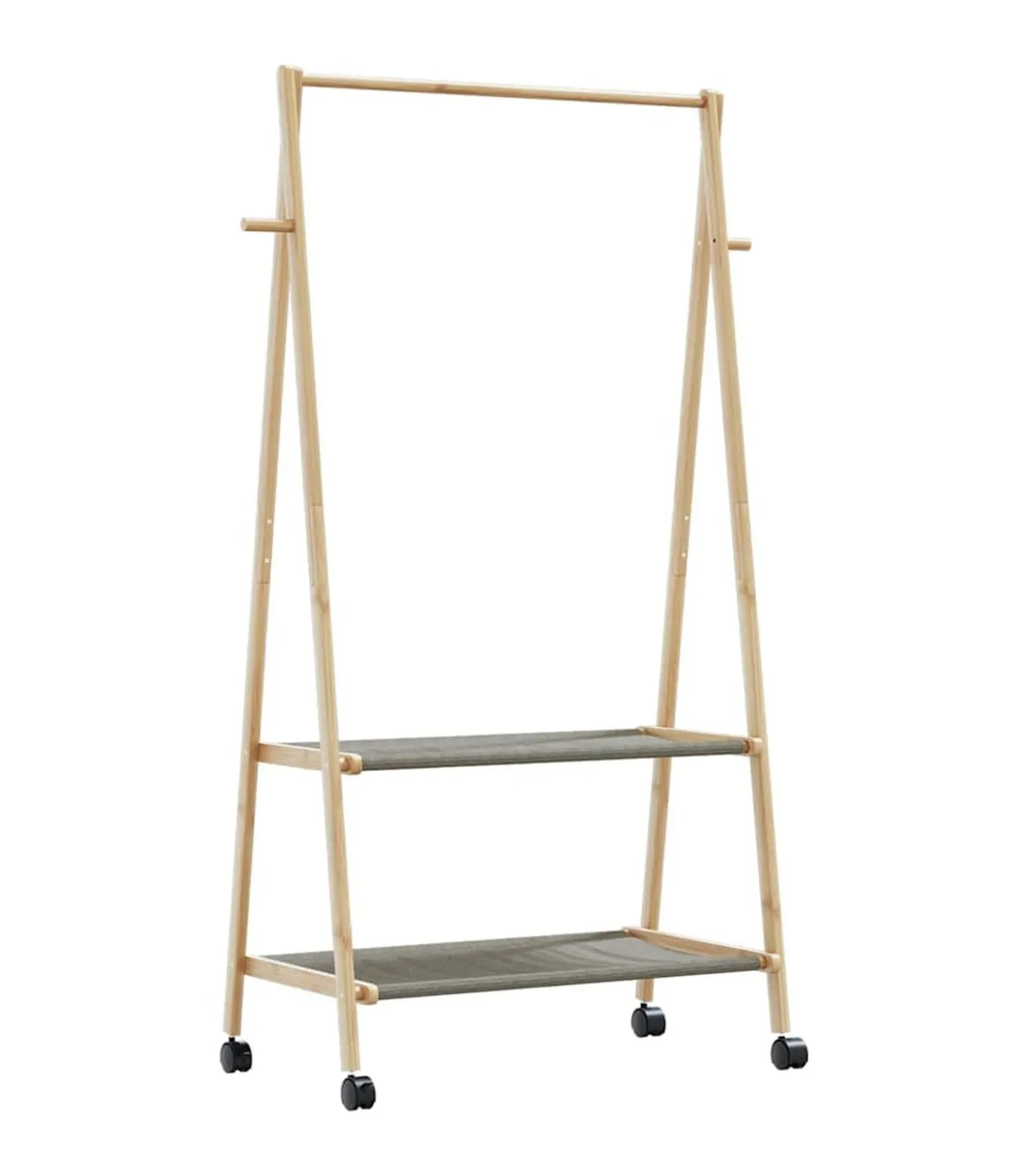 Kledingrek met schappen en wielen 96x45,5x155,5 cm bamboe