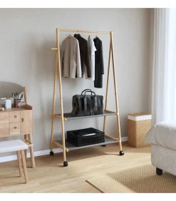 Kledingrek met schappen en wielen 96x45,5x155,5 cm bamboe