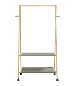 Kledingrek met schappen en wielen 96x45,5x155,5 cm bamboe
