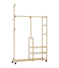 Kledingrek met schappen en wielen 100x38x175,5 cm bamboe