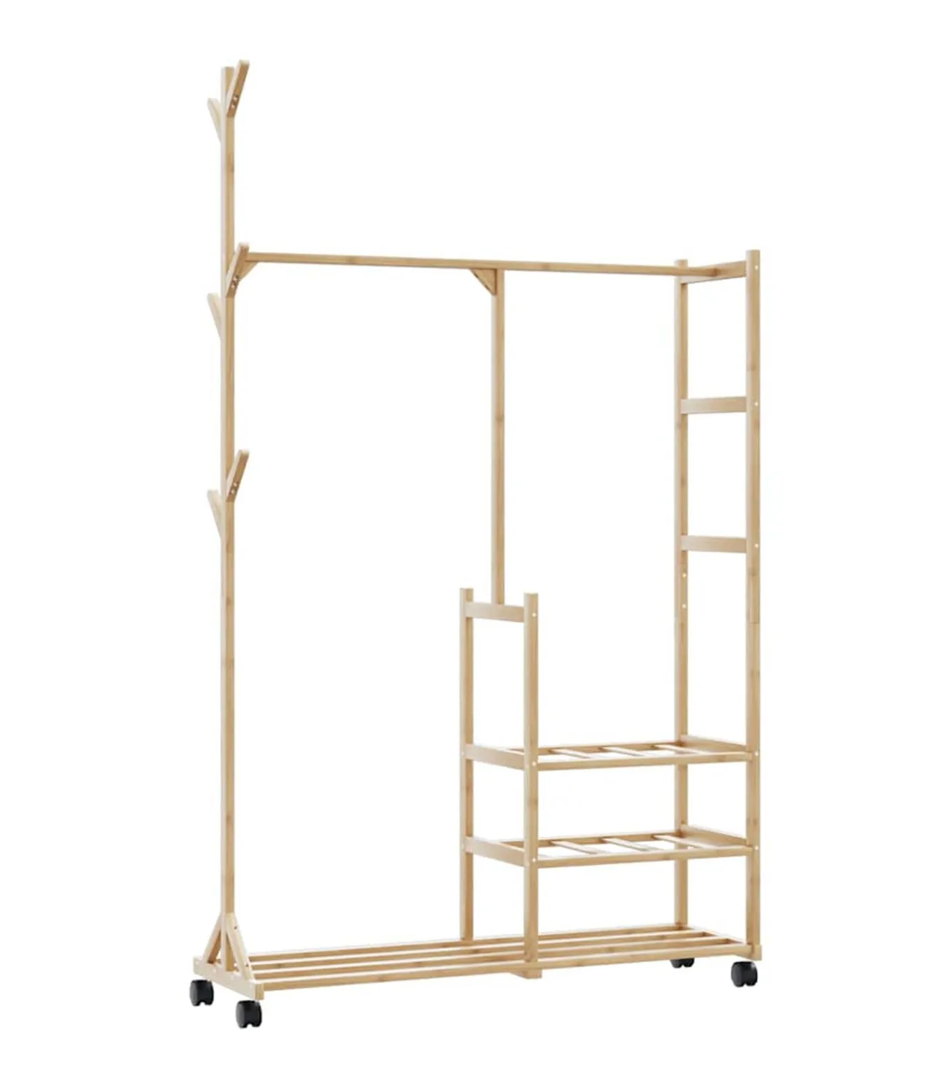 Kledingrek met schappen en wielen 100x38x175,5 cm bamboe