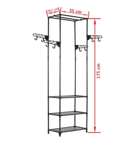 Kledingrek 55x28,5x175 cm staal en ongeweven stof zwart