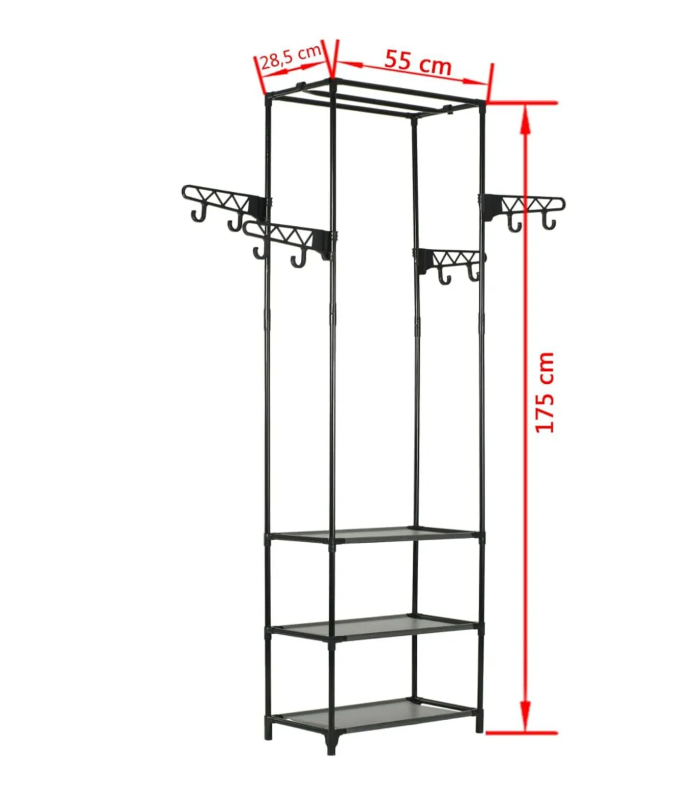 Kledingrek 55x28,5x175 cm staal en ongeweven stof zwart