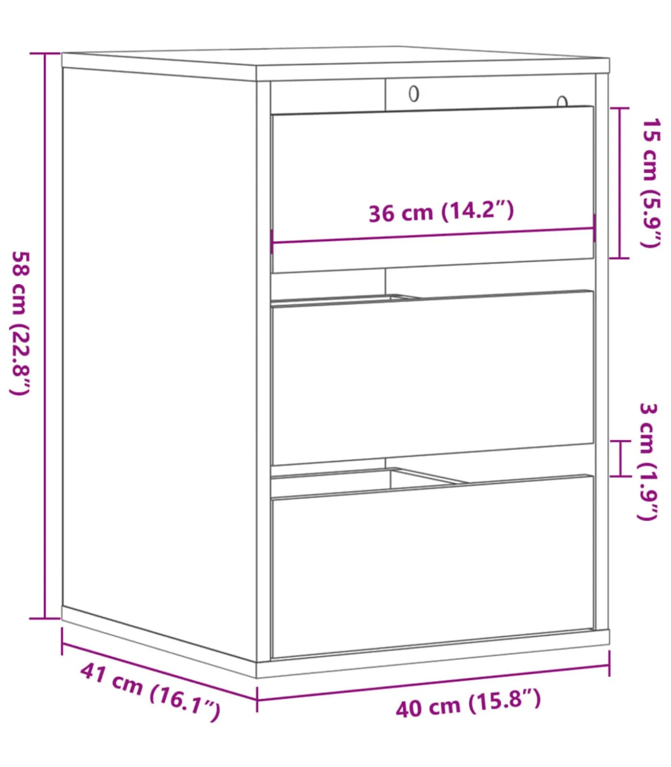 Ladekast 40x41x58 cm bewerkt hout bruin eikenkleurig
