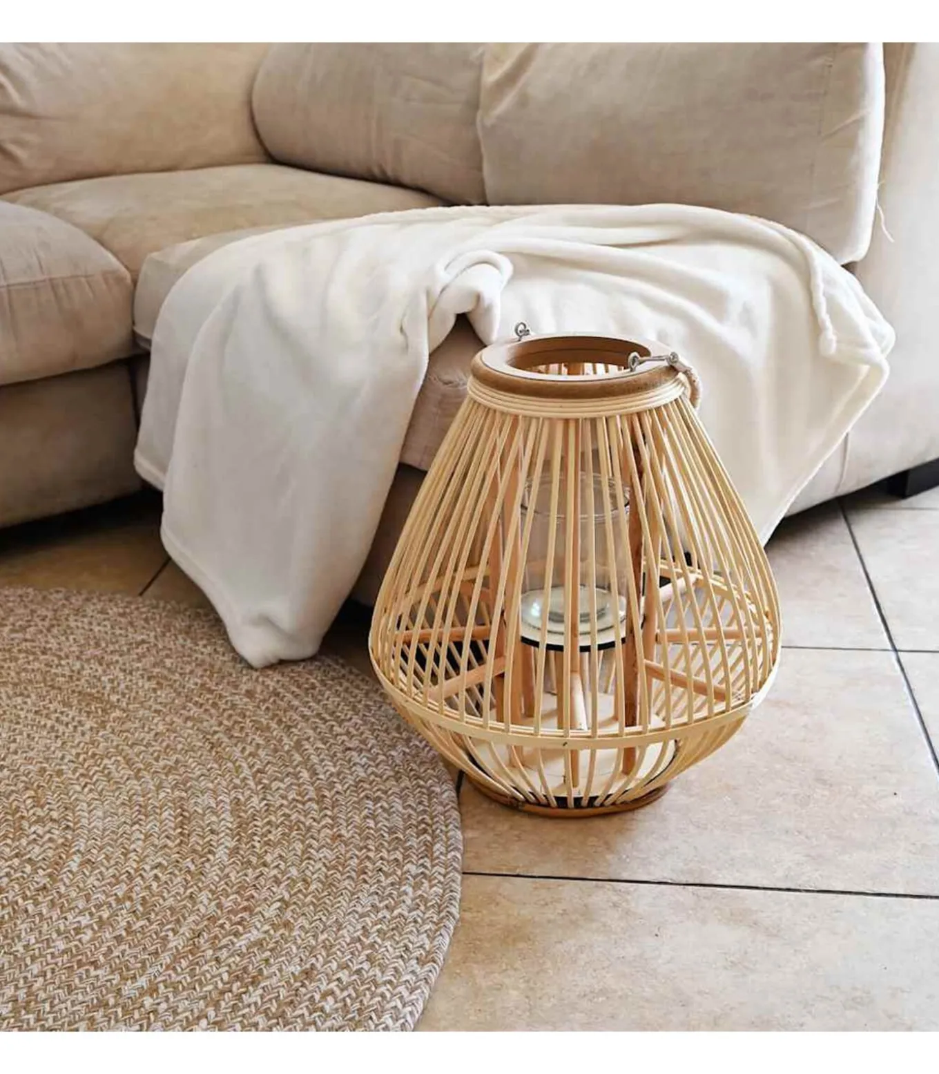 Lantaarnhouder hangend wicker naturel