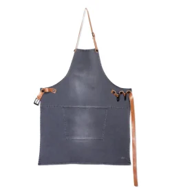 Leer - Hoogwaardig - Uniek - Barbecue - BBQ - Schort - Karabijnhaken - Washed Indigo - Licht grijs