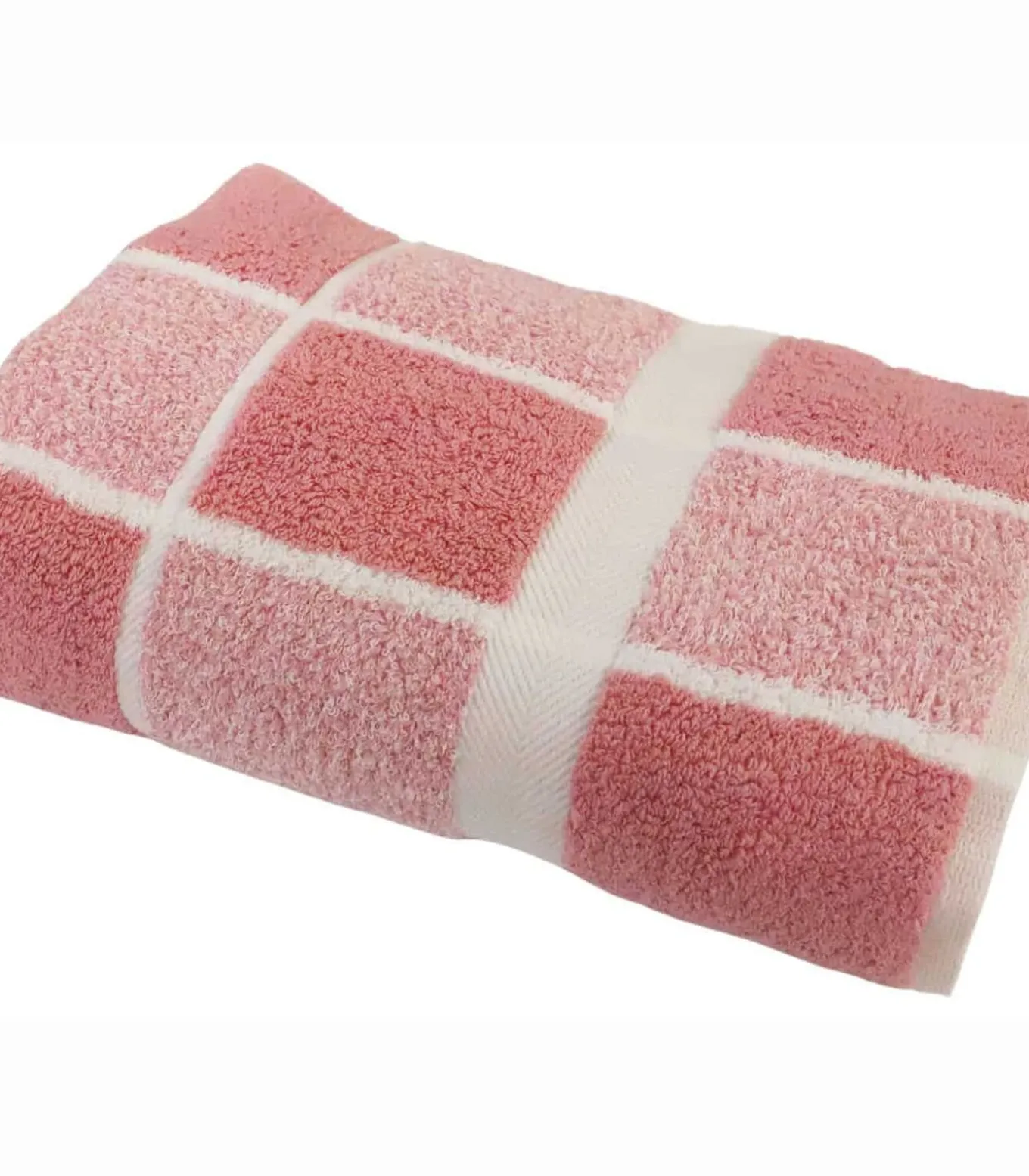 Lichtroze katoenen geruite handdoek 50x100 cm