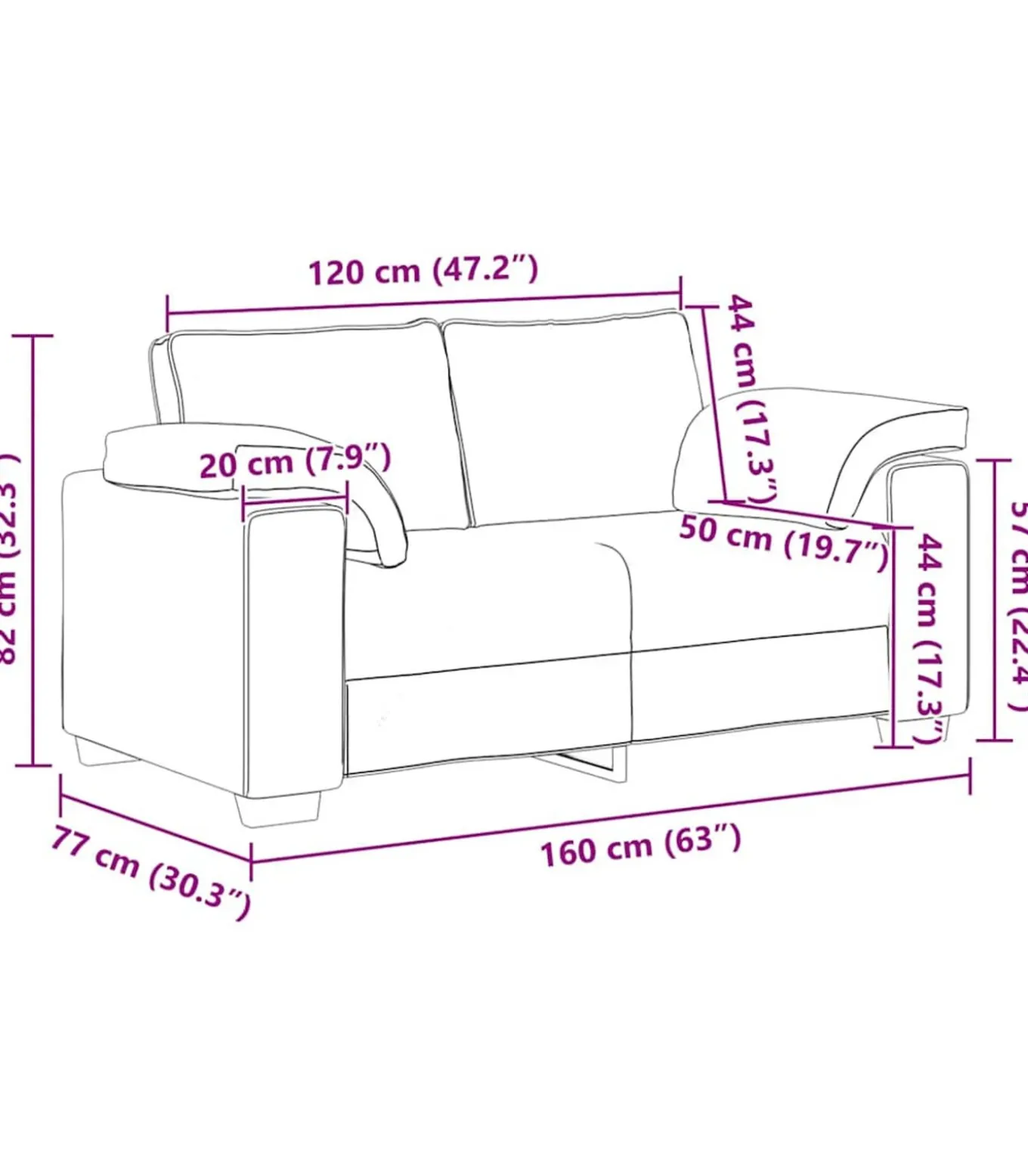 Loveseat bank 120 cm fluweel lichtgrijs