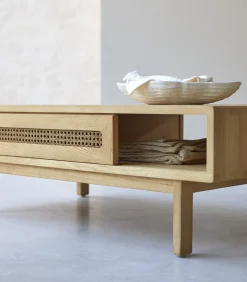 Luis - Massief iepenhout en rieten salontafel