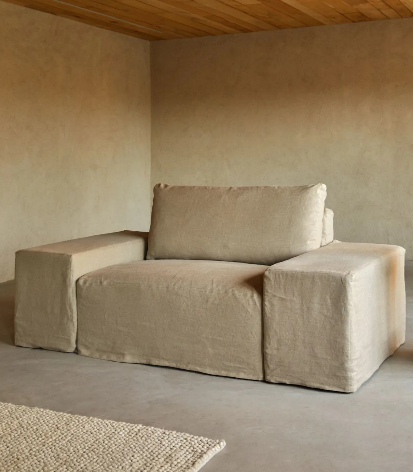 Modulaire fauteuil in natuurlijk linnen, 1-zit