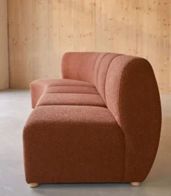 Modulaire 4-zitshoekbank Swann van massief acacia en terracotta stof