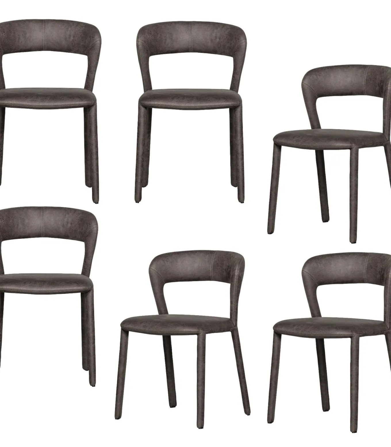Noble Eetkamerstoelen - Leerlook - Zwart/Grijs - Set van 6
