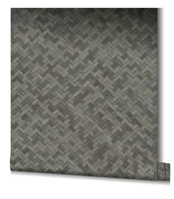 Noordwand Behang Botanica Rattan Wickerwork zwart en grijs