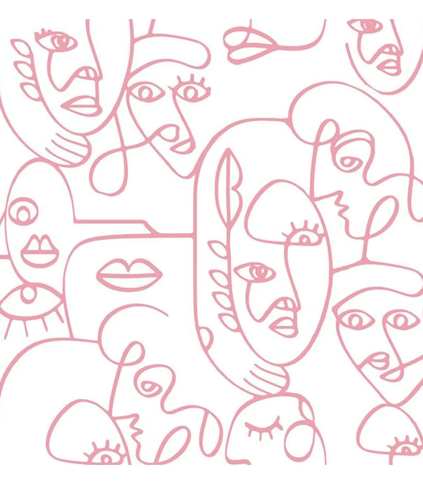 Noordwand Behang Friends & Coffee Line Art Faces wit en roze