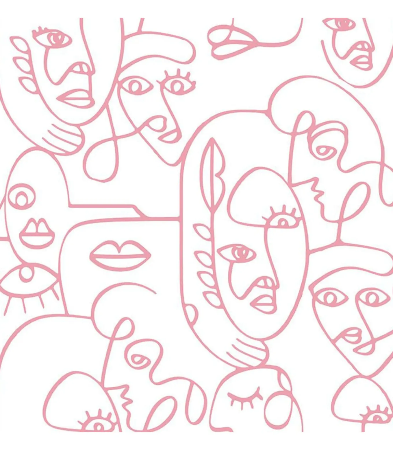 Noordwand Behang Friends & Coffee Line Art Faces wit en roze