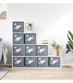 Opbergboxen 10 st inklapbaar 32x32x32 cm ongeweven stof grijs