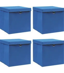 Opbergboxen met deksel 4 st 32x32x32 cm stof blauw