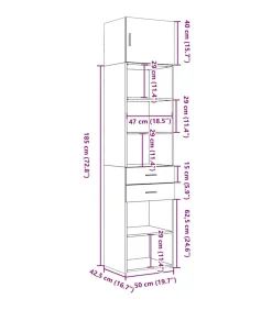 Opbergkast smal 50x42,5x225 cm bewerkt hout grijs sonoma eiken