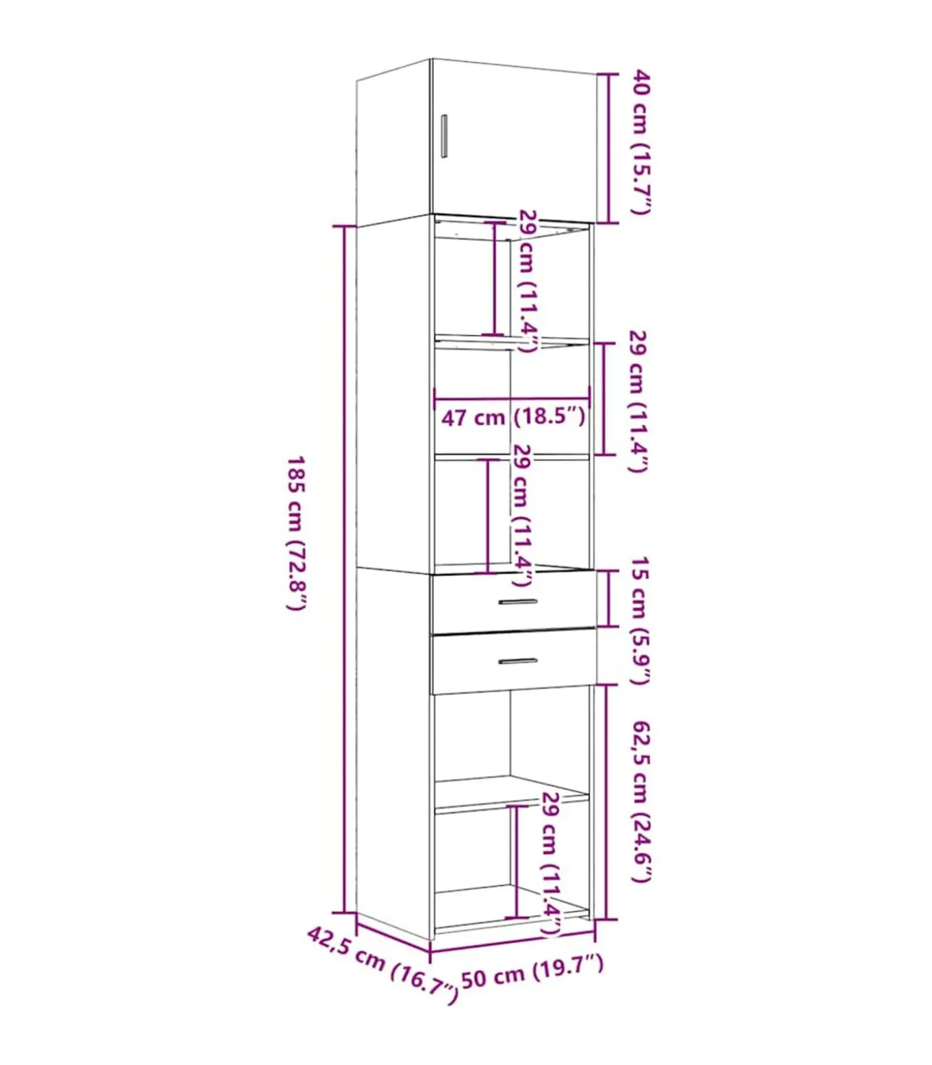 Opbergkast smal 50x42,5x225 cm bewerkt hout grijs sonoma eiken