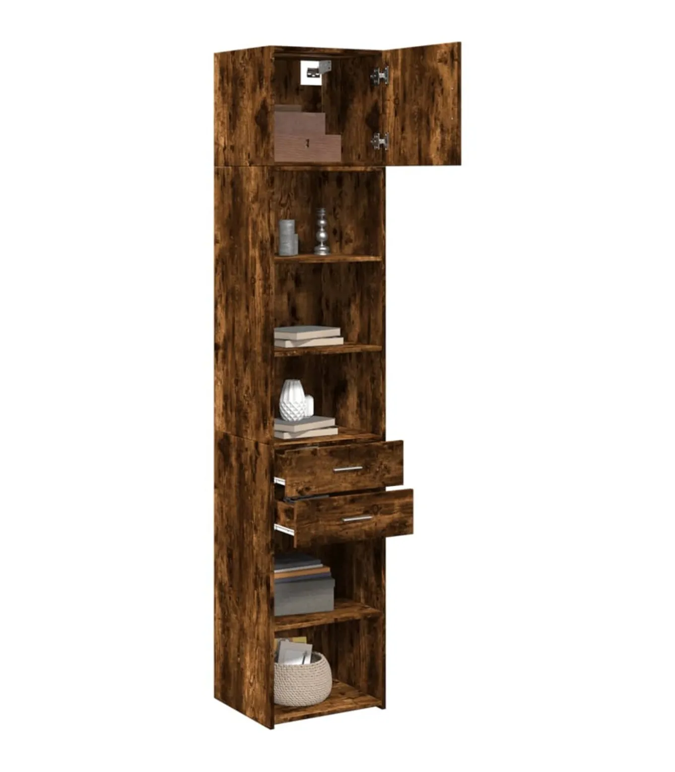 Opbergkast smal 45x42,5x225 cm bewerkt hout gerookt eikenkleur