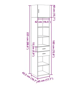 Opbergkast smal 45x42,5x225 cm bewerkt hout gerookt eikenkleur