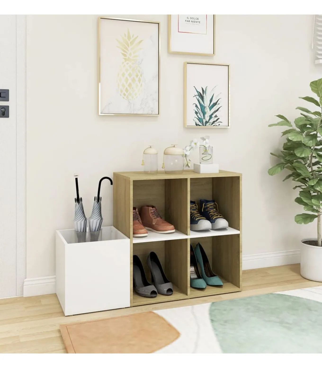 Opbergkast 105x35,5x70 cm bewerkt hout wit en sonoma eikenkleur