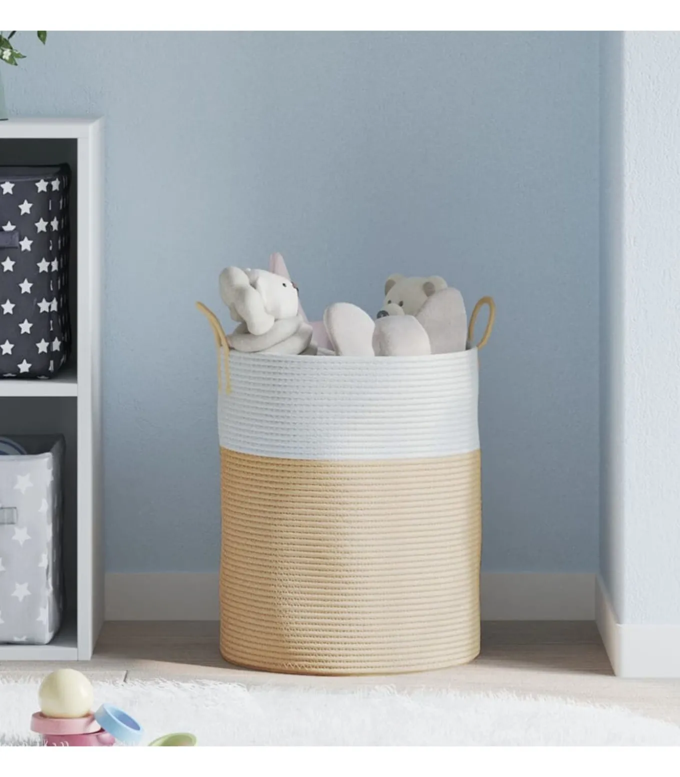 Opbergmand Ø 38x46 cm katoen beige en wit