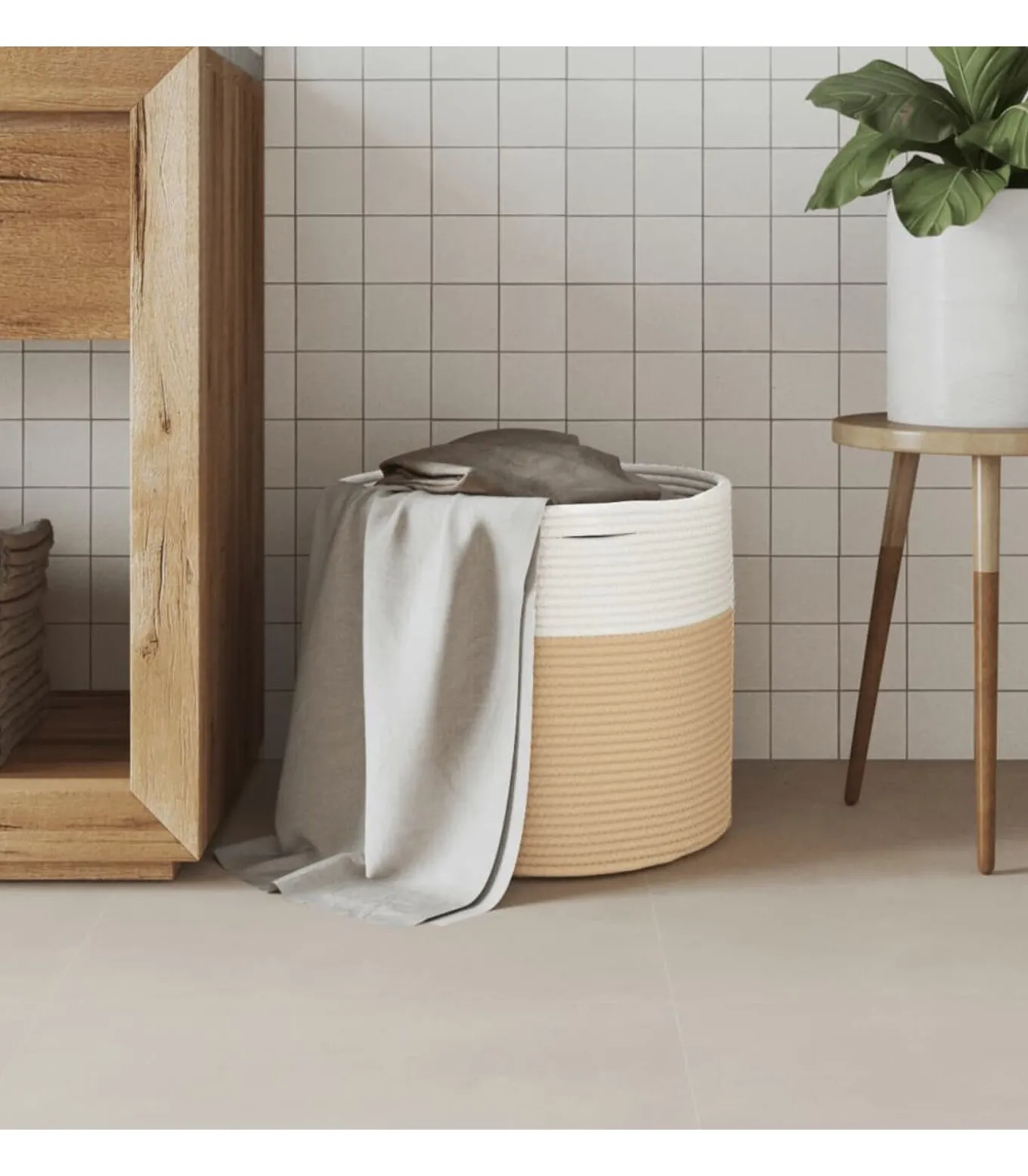 Opbergmand Ø 40x35 cm katoen beige en wit