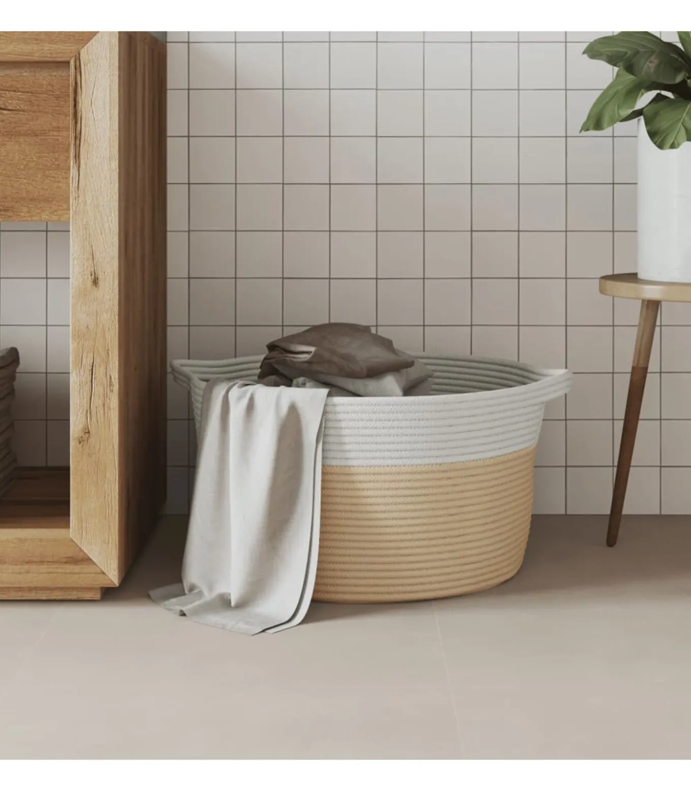 Opbergmand Ø 40x25 cm katoen beige en wit