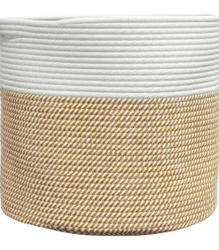 Opbergmand Ø 40x35 cm katoen bruin en wit