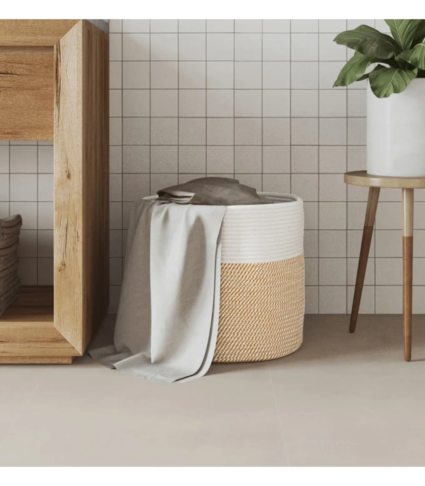 Opbergmand Ø 40x35 cm katoen bruin en wit