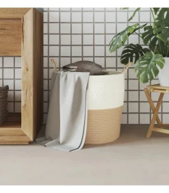 Opbergmand Ø 43x38 cm katoen beige en wit