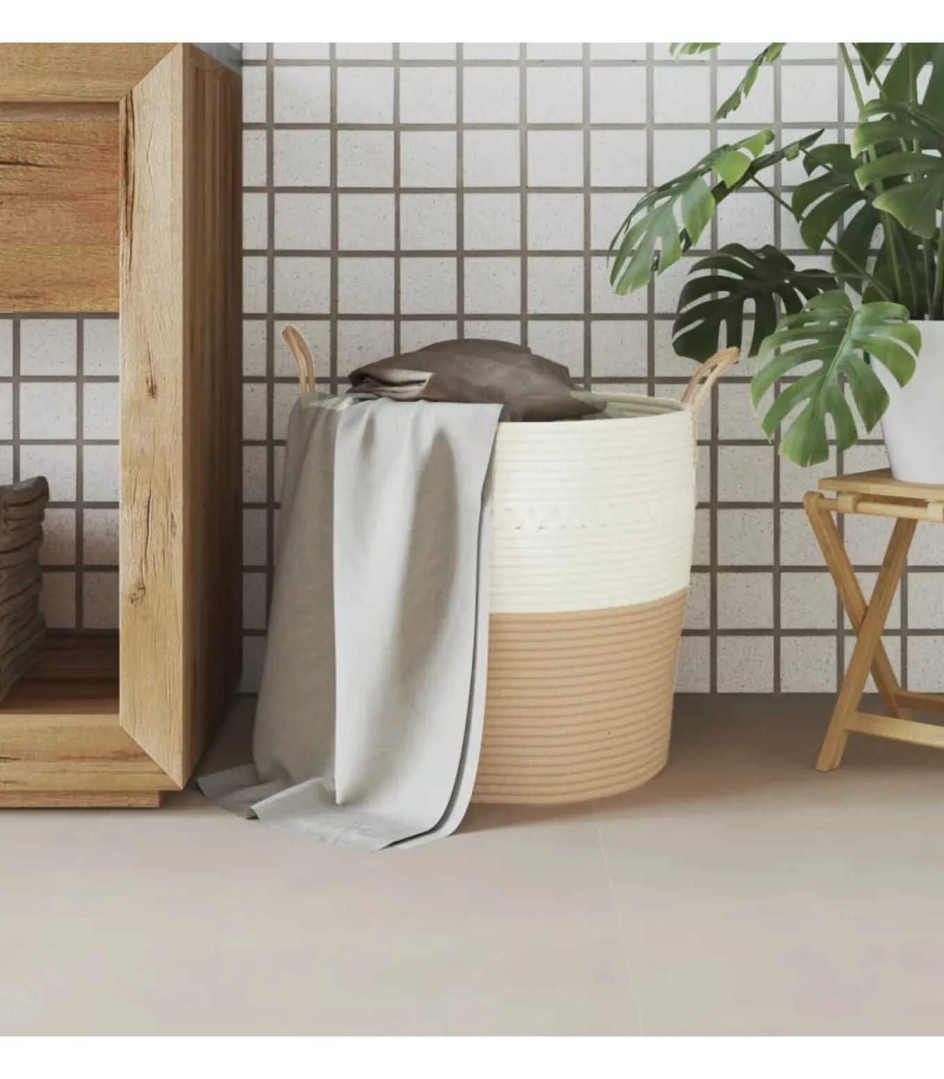 Opbergmand Ø 43x38 cm katoen beige en wit