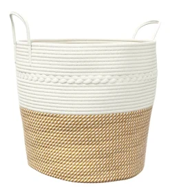 Opbergmand Ø 43x38 cm katoen bruin en wit