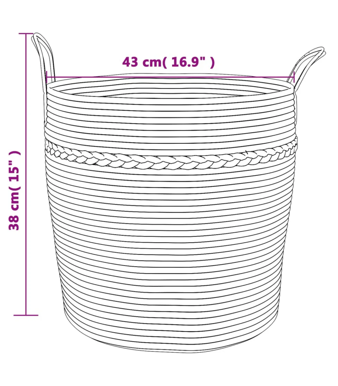 Opbergmand Ø 43x38 cm katoen bruin en wit