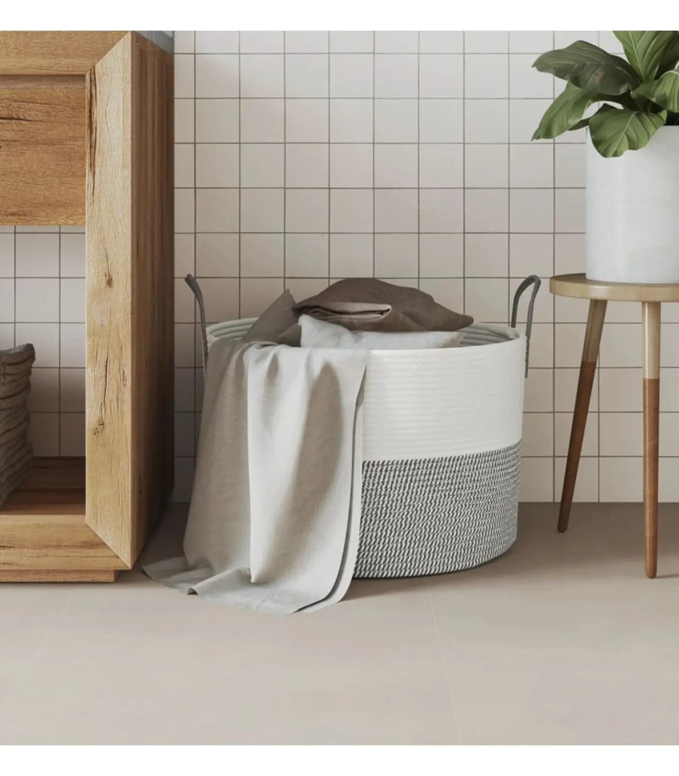 Opbergmand Ø 51x33 cm katoen grijs en wit