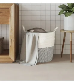 Opbergmand Ø 43x38 cm katoen grijs en wit