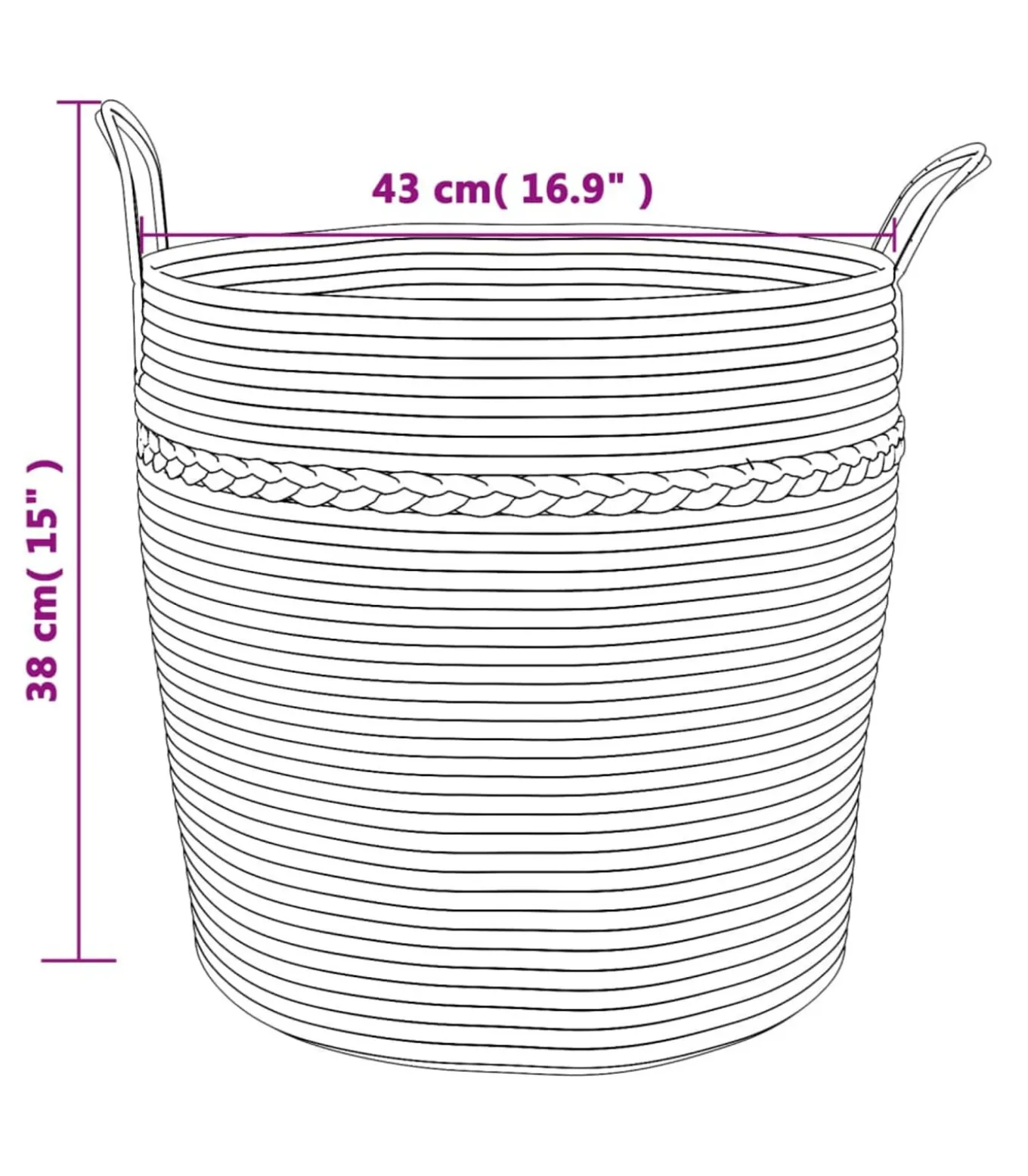 Opbergmand Ø 43x38 cm katoen grijs en wit