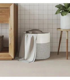 Opbergmand Ø 40x35 cm katoen grijs en wit