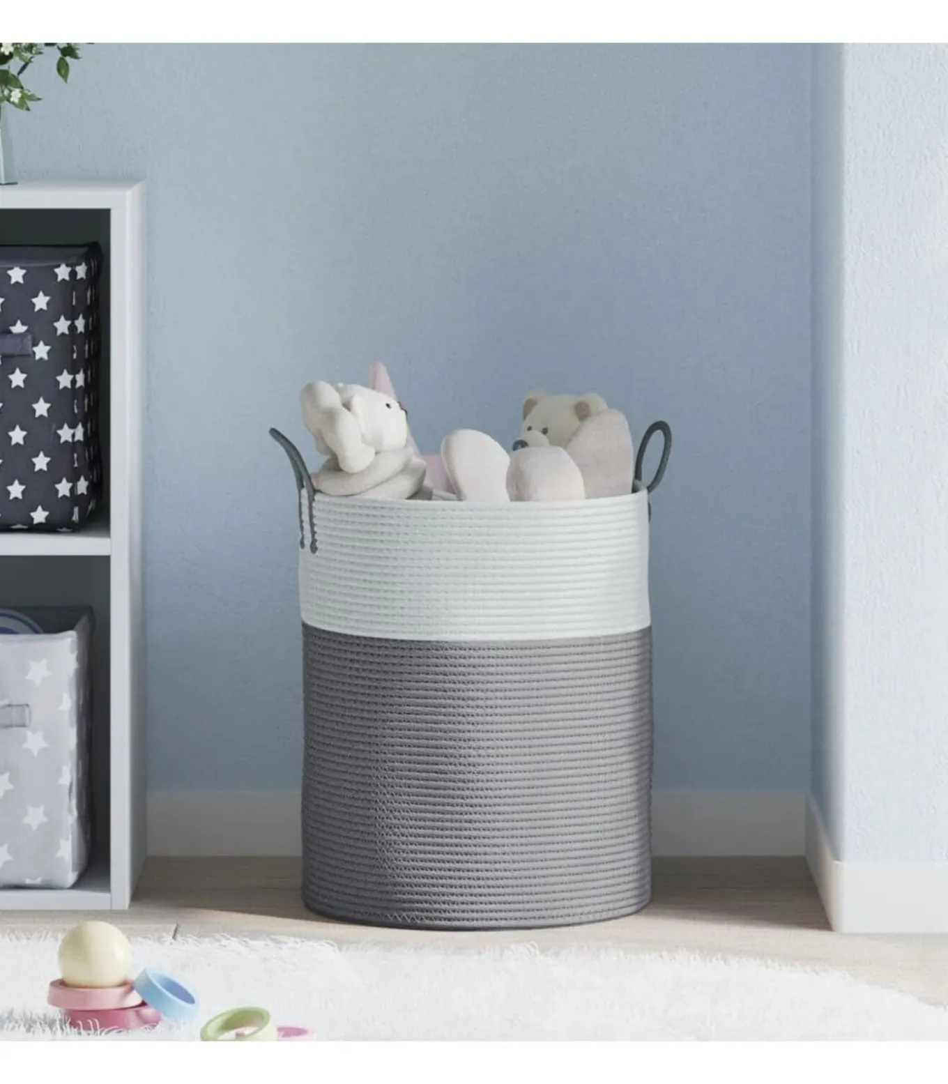 Opbergmand Ø 38x46 cm katoen grijs en wit