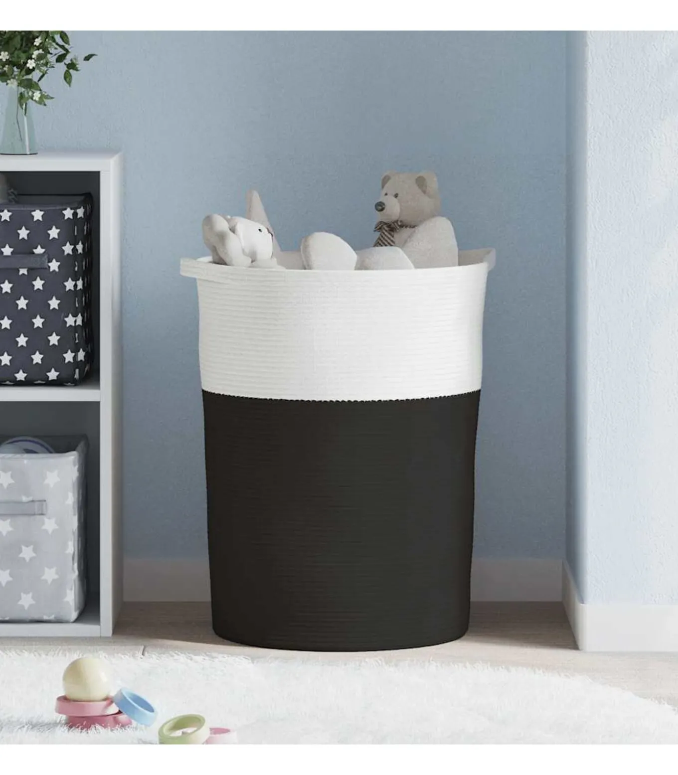 Opbergmand Ø 49x65 cm katoen zwart en wit