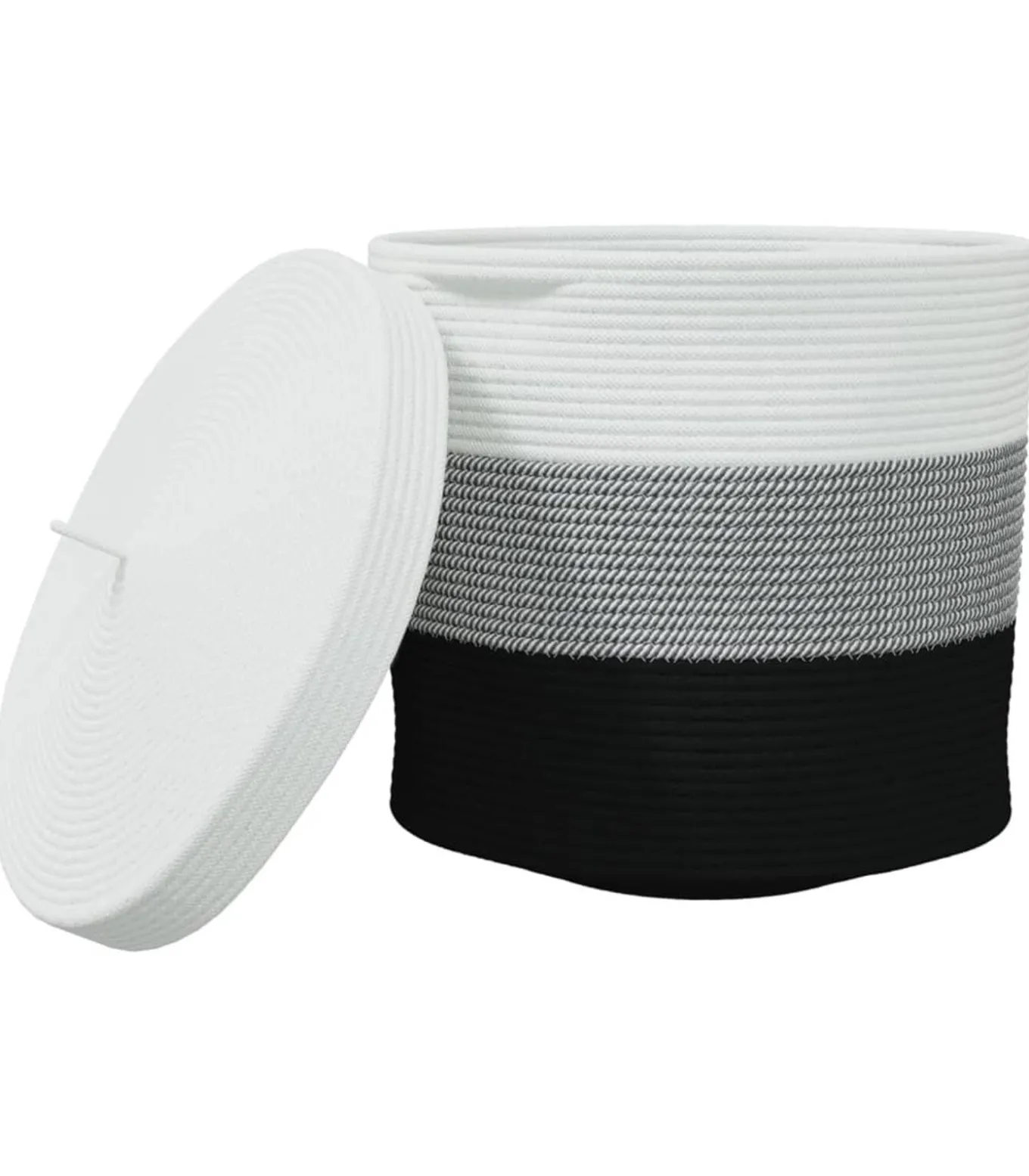Opbergmand met deksel Ø 40x35 cm katoen wit en zwart