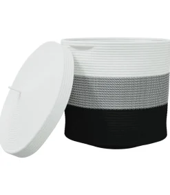 Opbergmand met deksel Ø 40x35 cm katoen wit en zwart