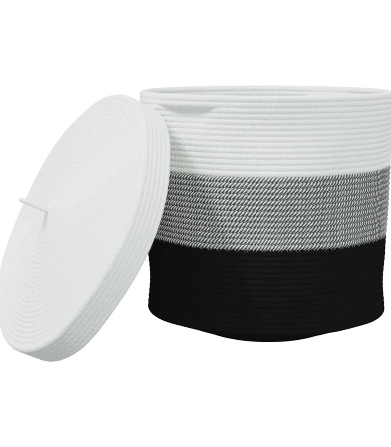 Opbergmand met deksel Ø 40x35 cm katoen wit en zwart