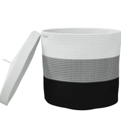 Opbergmand met deksel Ø 40x35 cm katoen wit en zwart