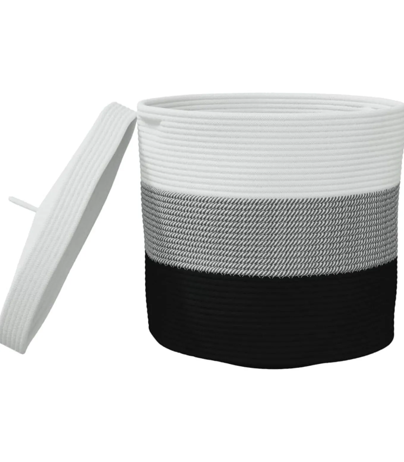 Opbergmand met deksel Ø 40x35 cm katoen wit en zwart