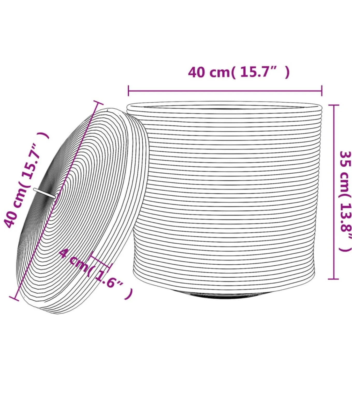 Opbergmand met deksel Ø 40x35 cm katoen wit en zwart