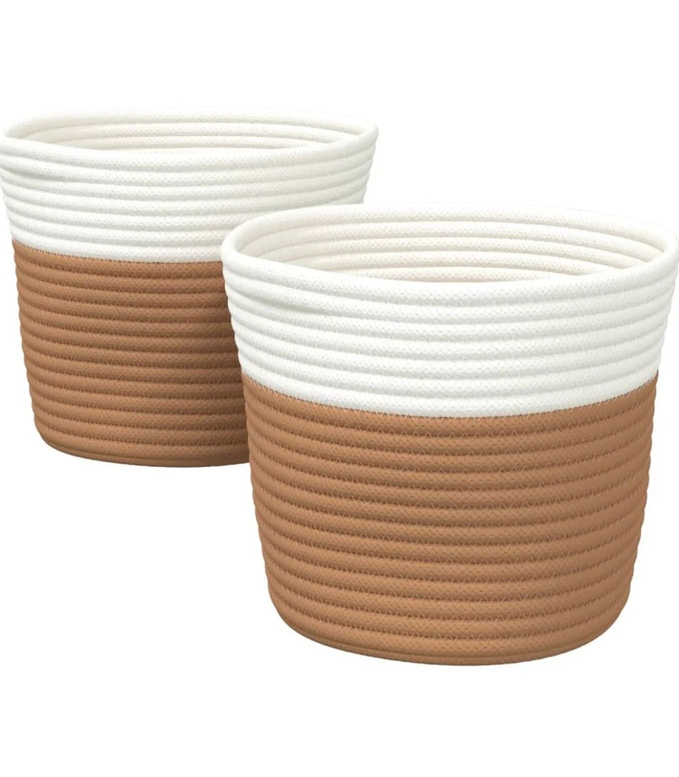 Opbergmanden 2 st Ø 24x18 cm katoen bruin en wit